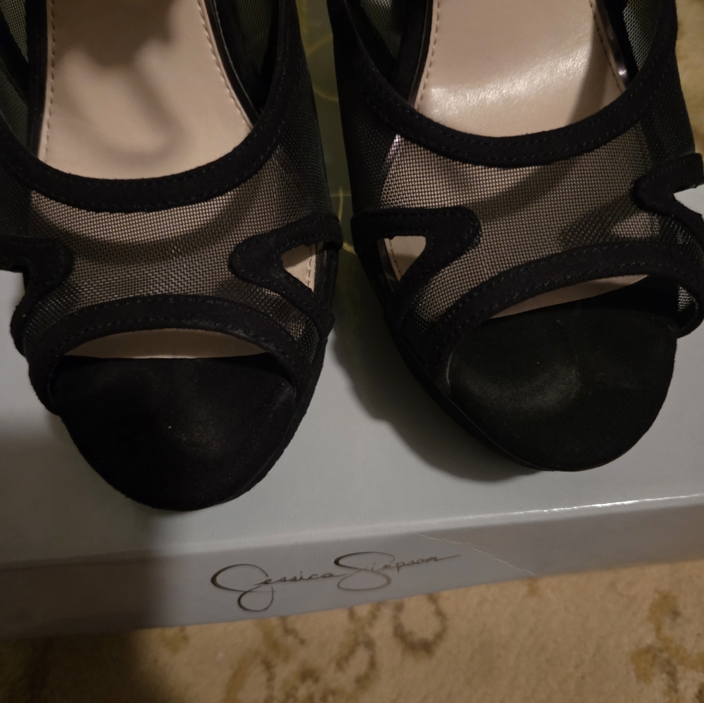 Jessica Simpson Black Mesh and Micro Suede Heels, Size 7 - Picture 5 of 5